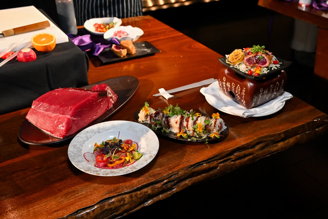 Food and table presentation at the Sushi Master dinner — Morimoto, Las Vegas